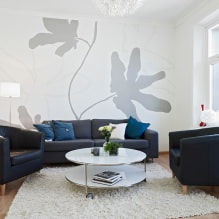 Papier peint blanc et noir et blanc dans le salon : 55 photos à l'intérieur-12
