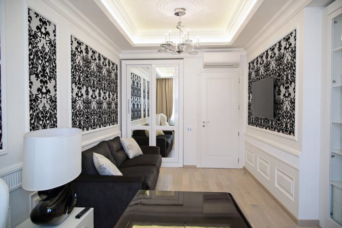 Papier peint noir et blanc dans le salon