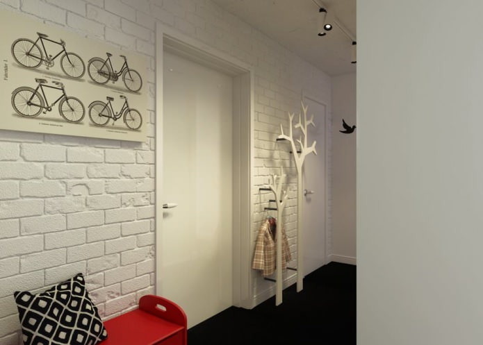 brique blanche dans le intérieur du couloir