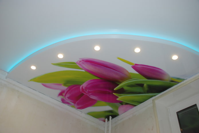 Plafond tendu blanc avec fleurs