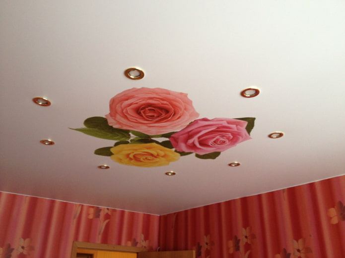 Plafond tendu blanc avec fleurs