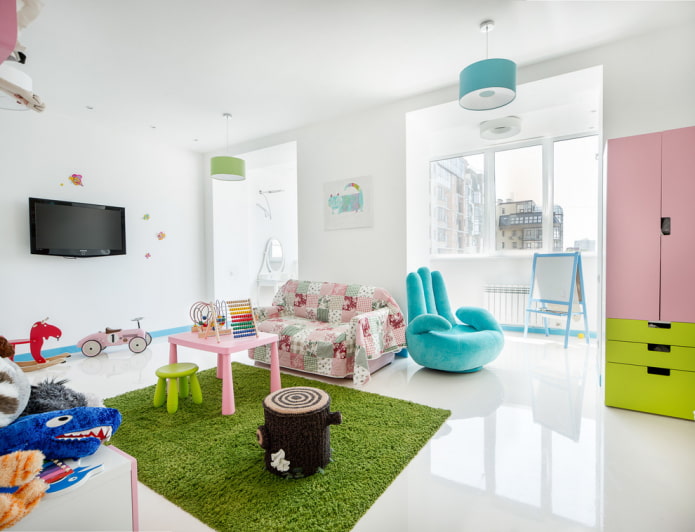 Chambre d'enfant avec sol brillant