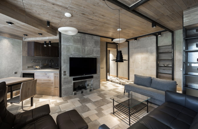 Bois et béton à l'intérieur