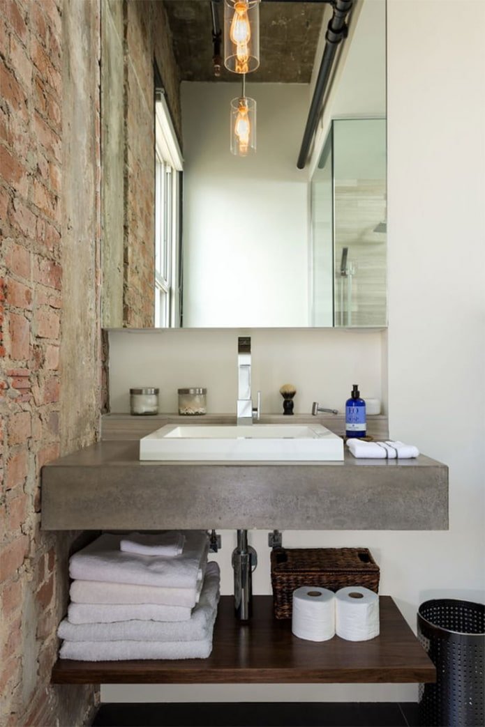 plan de travail en béton sous le lavabo
