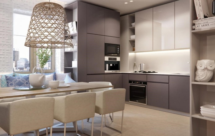 Intérieur de cuisine dans les tons gris-beige