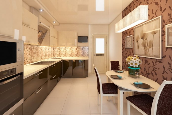 Intérieur de cuisine dans les tons beige et marron