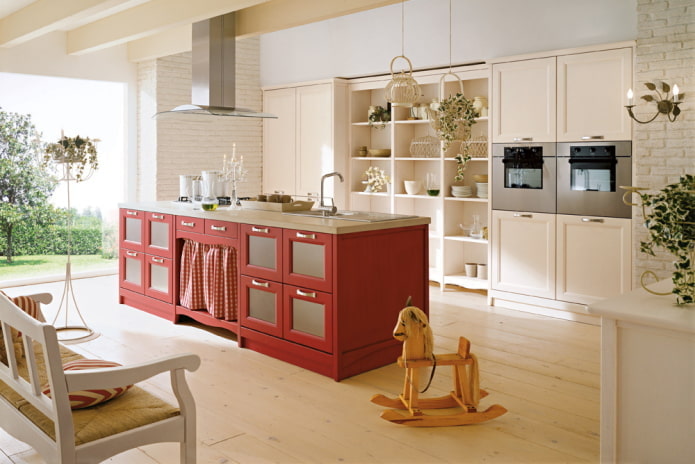 Intérieur de cuisine beige aux accents lumineux