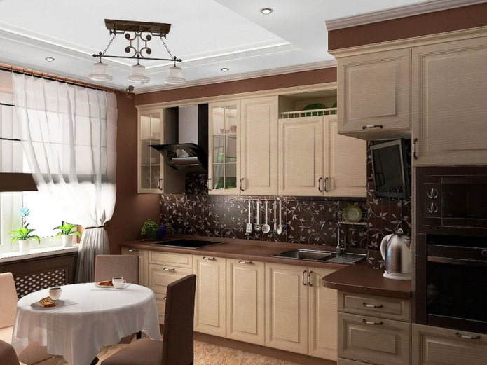 Intérieur de cuisine dans les tons beige et marron