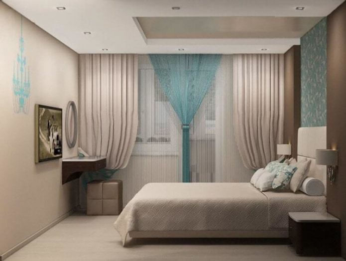 Intérieur de chambre turquoise et beige