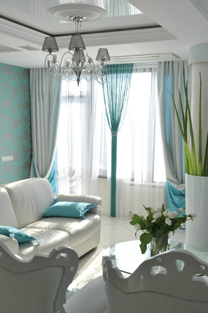 Salon turquoise et blanc