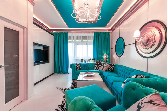 Salon turquoise et rose