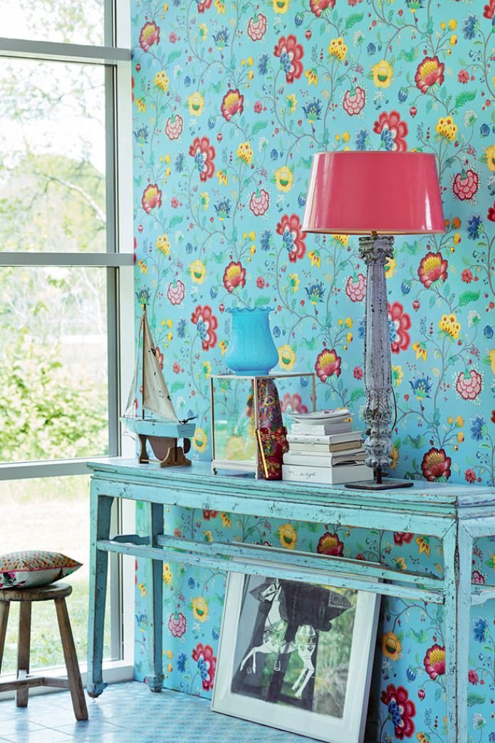 papier peint floral turquoise