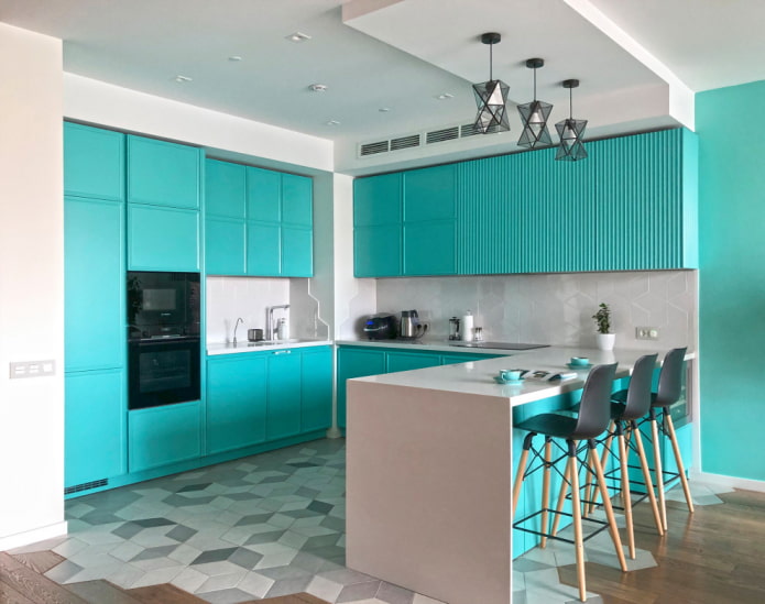 Cuisine blanche et turquoise