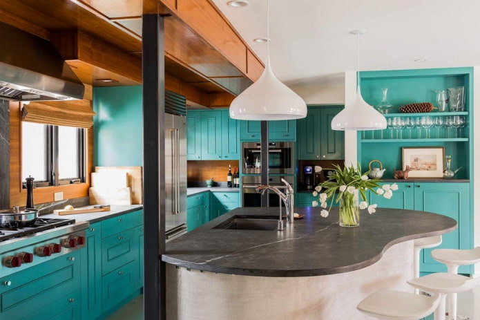 Plan de travail de cuisine turquoise