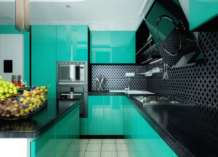 Cuisine turquoise de style high-tech