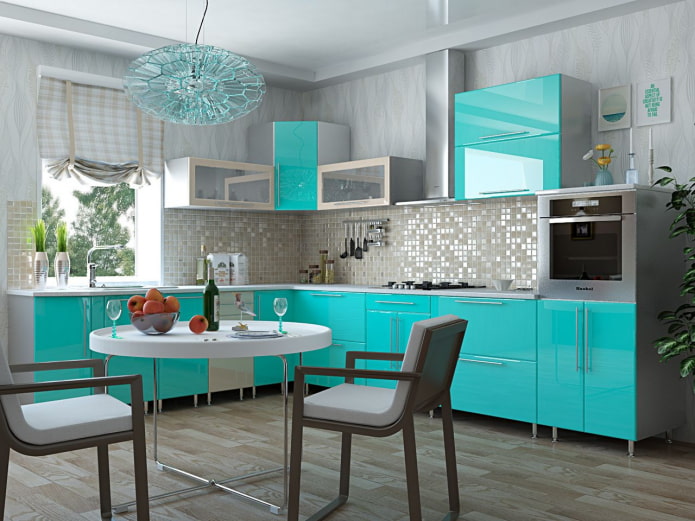 papier peint cuisine turquoise