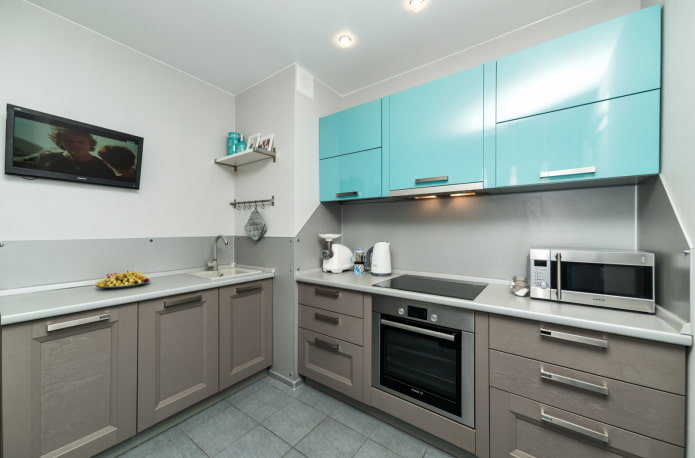 Cuisine design aux tons gris-turquoise