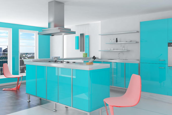 Cuisine turquoise aux accents lumineux