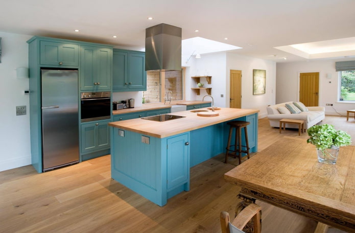 Plan de travail de cuisine turquoise