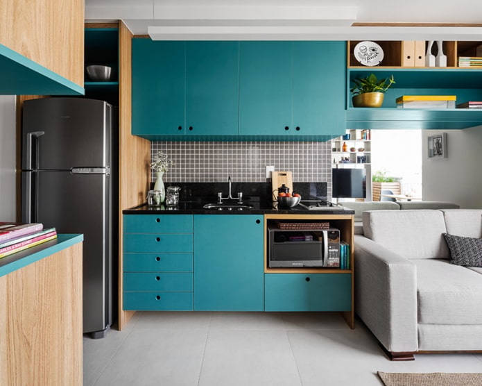 Plan de travail de cuisine turquoise