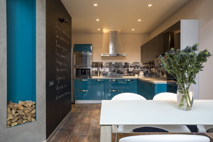 papier peint cuisine turquoise