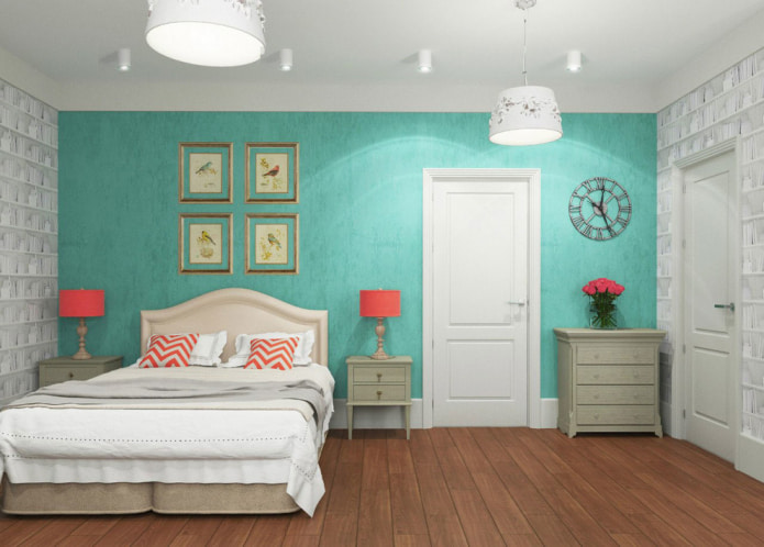 chambre avec papier peint turquoise clair