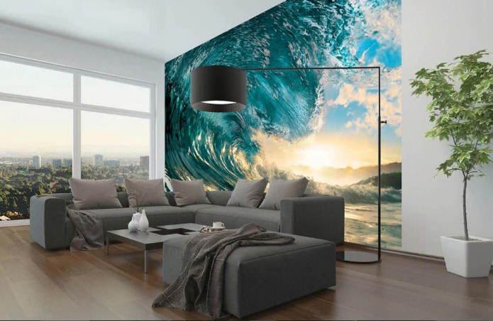 papier peint photo avec un motif de vagues