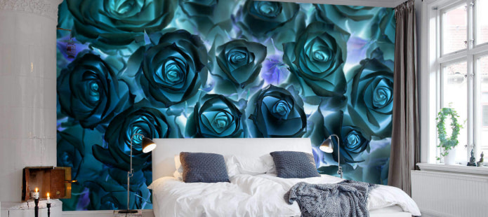 roses turquoise sur papier peint photo