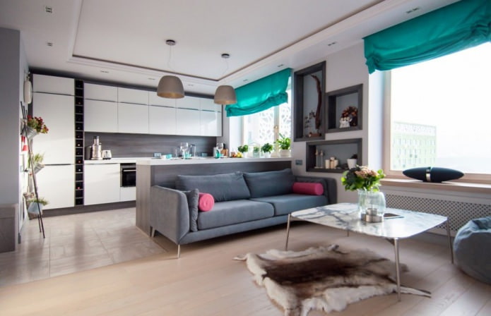rideaux en coton turquoise