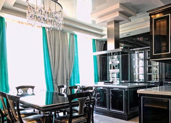 Rideaux gris et turquoise