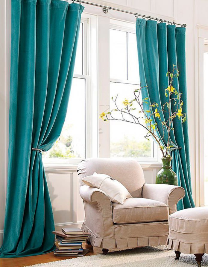 rideaux en velours turquoise