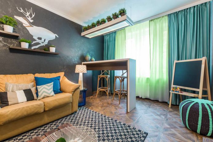 Rideaux turquoise et verts