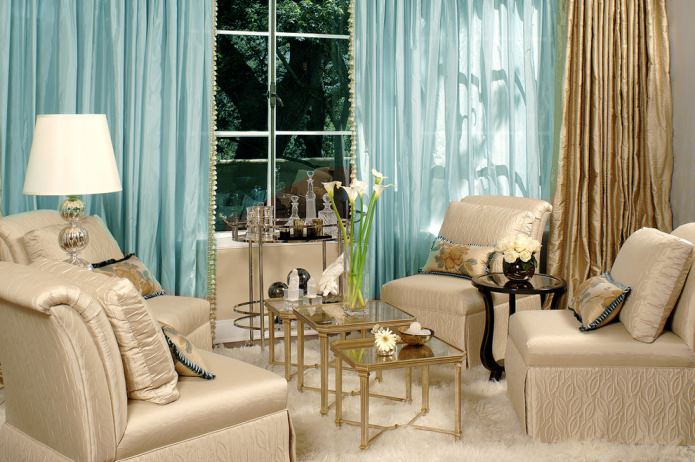 Rideaux turquoise et or