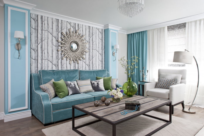 Canapé turquoise dans le salon