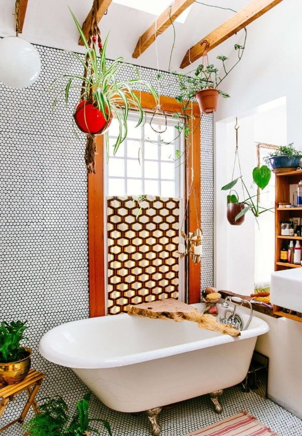 style bohème plantes de salle de bain