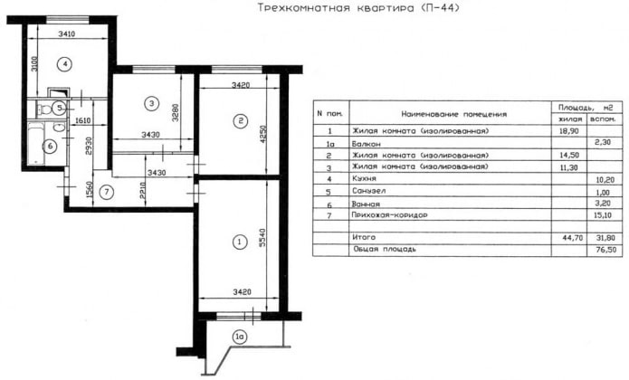 Aménagement d'un appartement de 3 pièces, série P-44