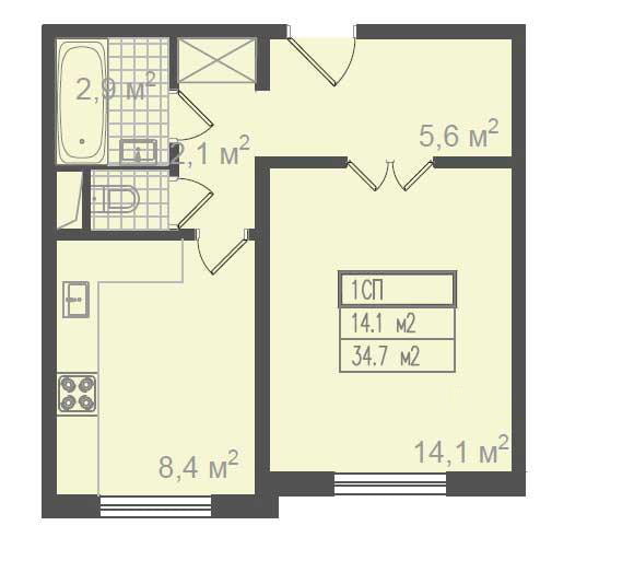 Aménagement d'un appartement d'une pièce, série P-3