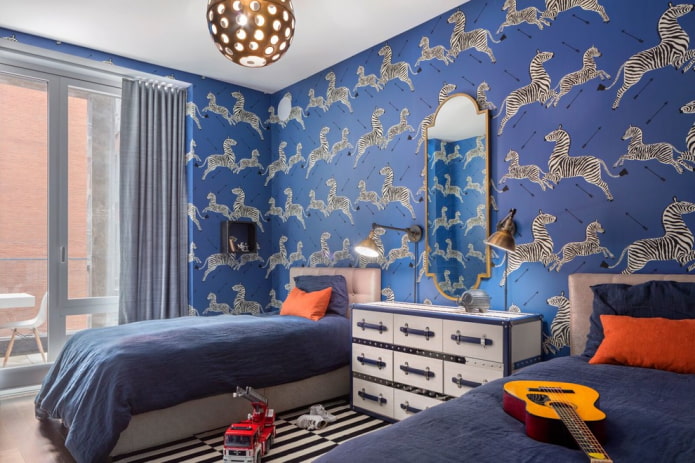 Papier peint bleu à l'intérieur