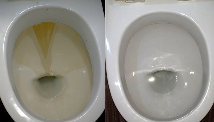 Toilettes avant et après nettoyage avec Domestos