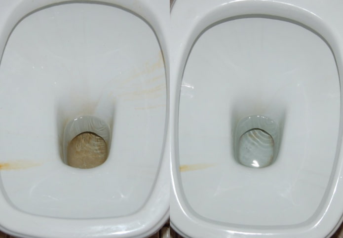 Toilettes Avant et après le nettoyage à l'acide citrique