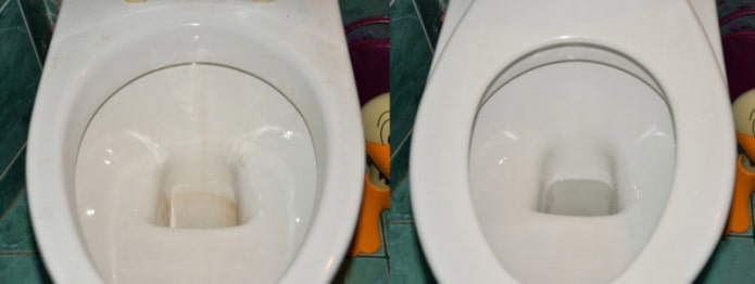 Toilettes avant et après le nettoyage à l'acide citrique et au vinaigre