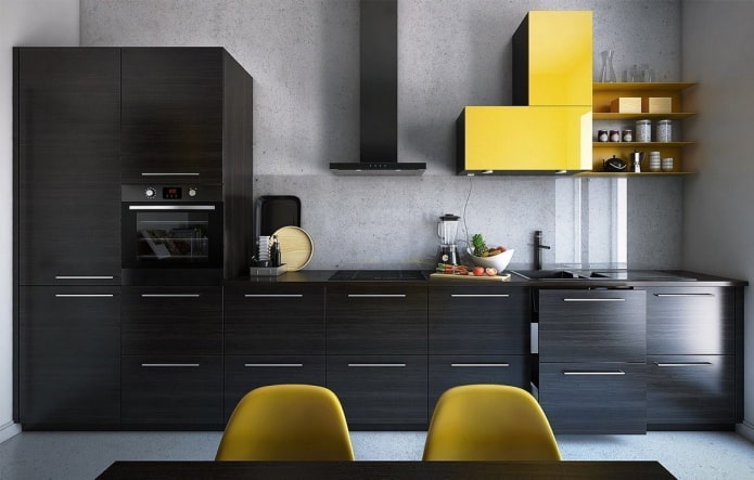 Intérieur de cuisine dans les tons gris et noirs