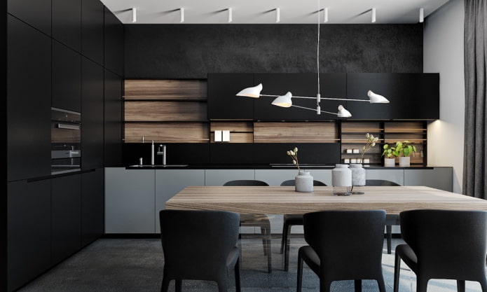 Intérieur de cuisine dans les tons gris et noirs