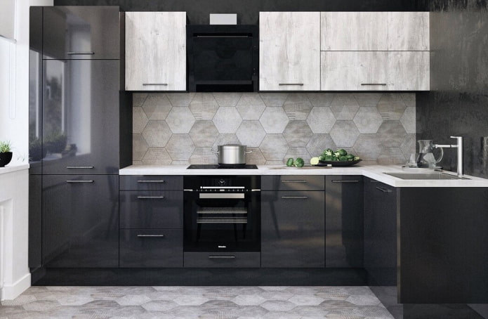Intérieur de cuisine dans les tons gris et noirs