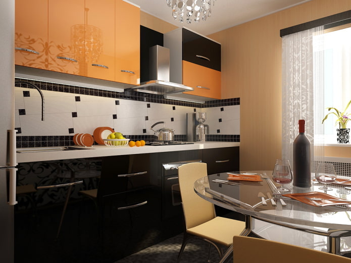 intérieur de cuisine dans des tons noir et orange