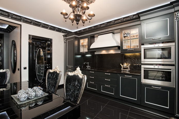 tons de cuisine noirs dans un style classique