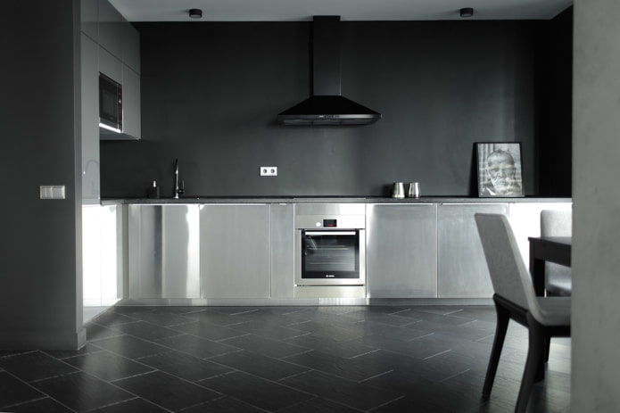 Intérieur de cuisine dans les tons gris et noirs