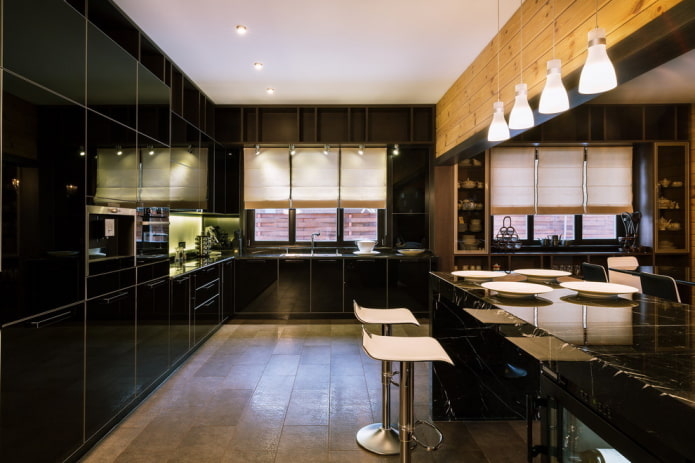 décoration intérieure de cuisine dans des tons noirs