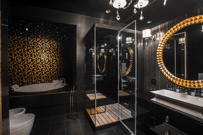 Salle de bain noir et or