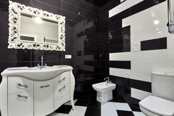 décoration de salle de bain en noir et blanc